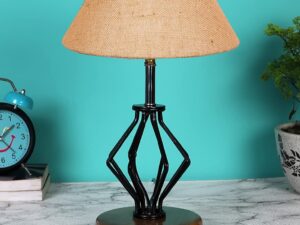 Beige Jute Table lamp with Wood & Iron Base(144)