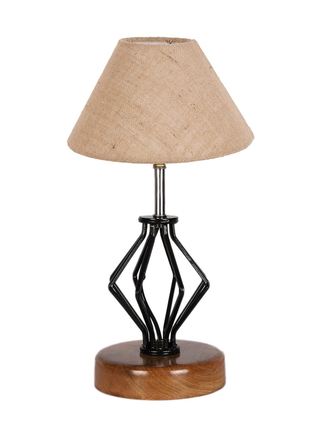 Beige Jute Table lamp with Wood & Iron Base(144)