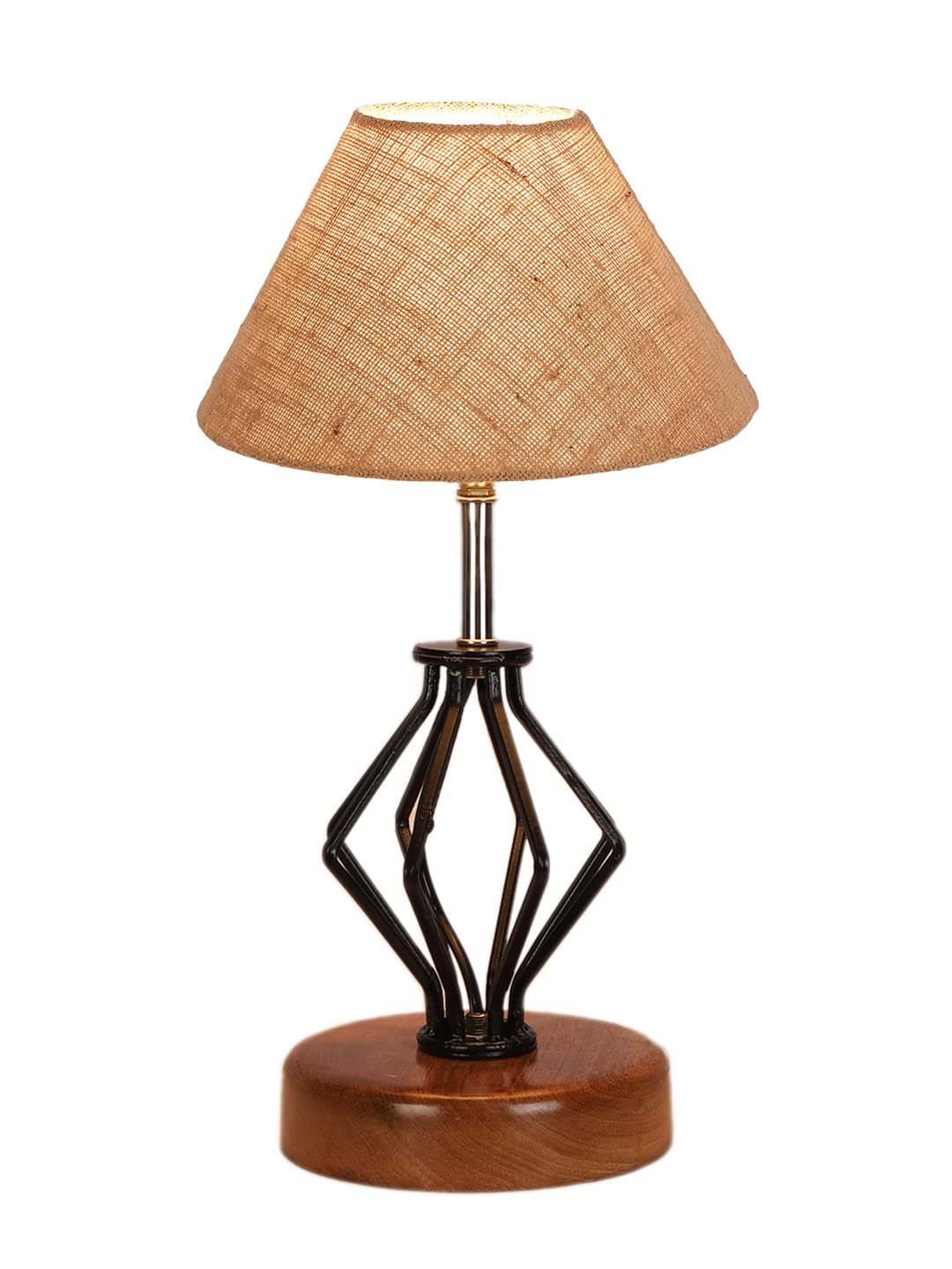 Beige Jute Table lamp with Wood & Iron Base(144)