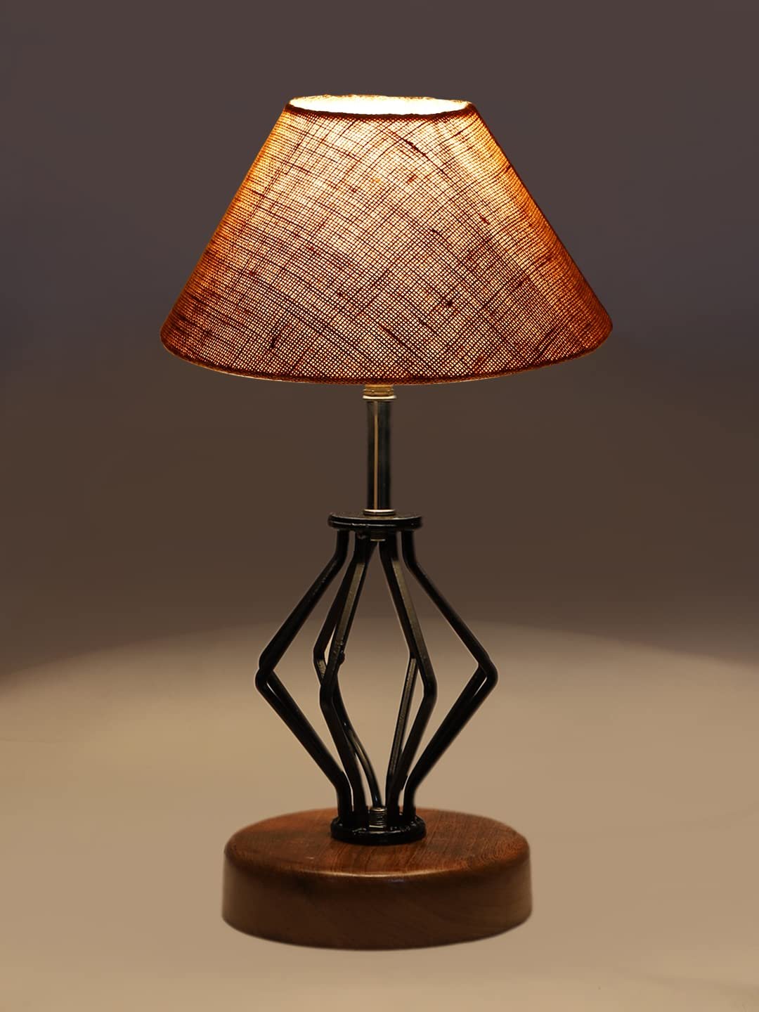 Beige Jute Table lamp with Wood & Iron Base(144)