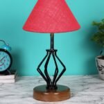 Pink Jute Table lamp with Wood & Iron Base(145)