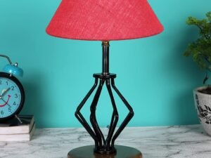 Pink Jute Table lamp with Wood & Iron Base(145)