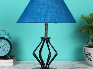 Turquoise Jute Table lamp with Wood & Iron Base(148)