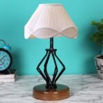Vintage Off-White Shade Table lamp with Wood & Iron Base (152)