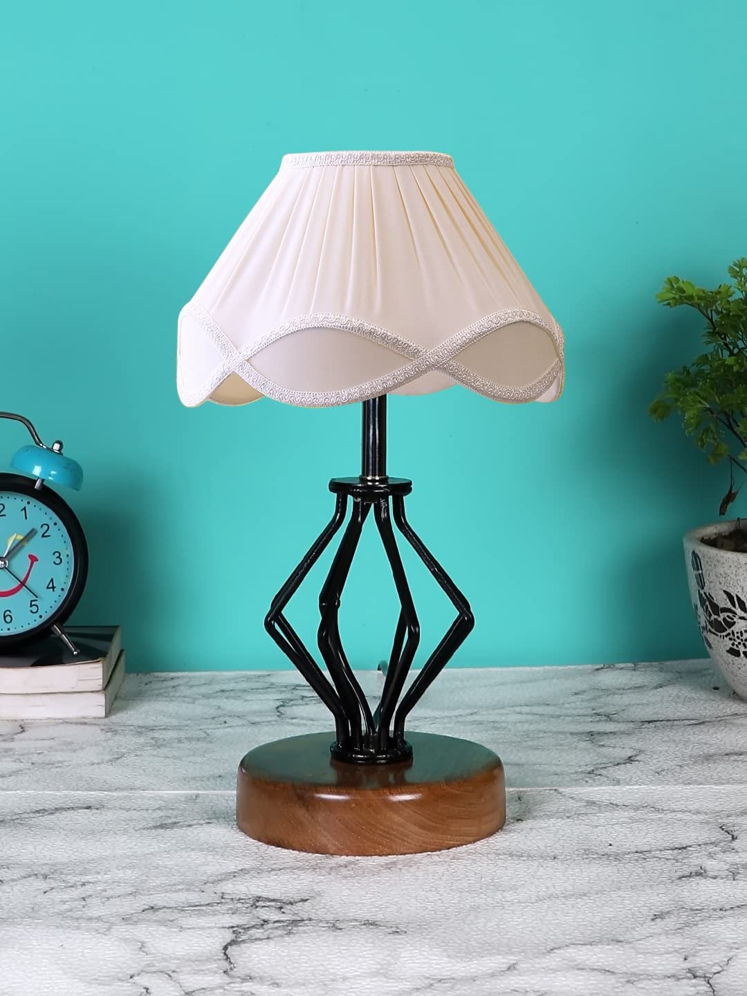 Vintage Off-White Shade Table lamp with Wood & Iron Base (152)