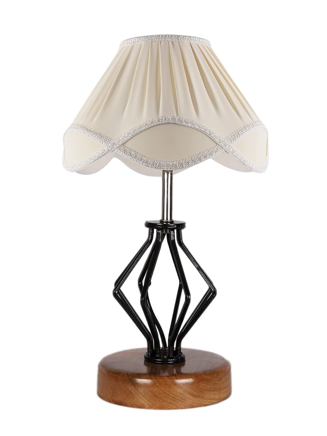 Vintage Off-White Shade Table lamp with Wood & Iron Base (152)