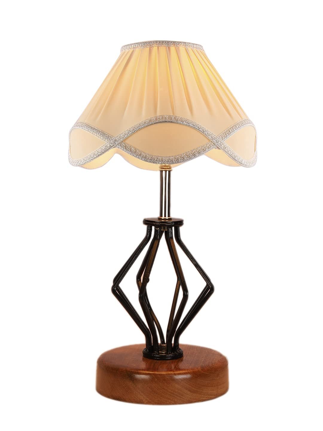 Vintage Off-White Shade Table lamp with Wood & Iron Base (152)