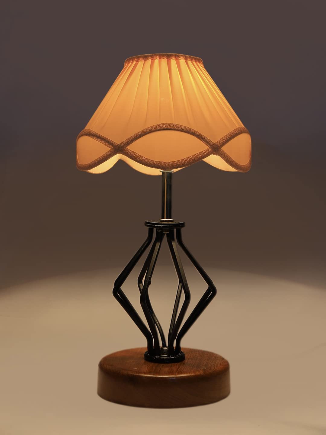 Vintage Off-White Shade Table lamp with Wood & Iron Base (152)