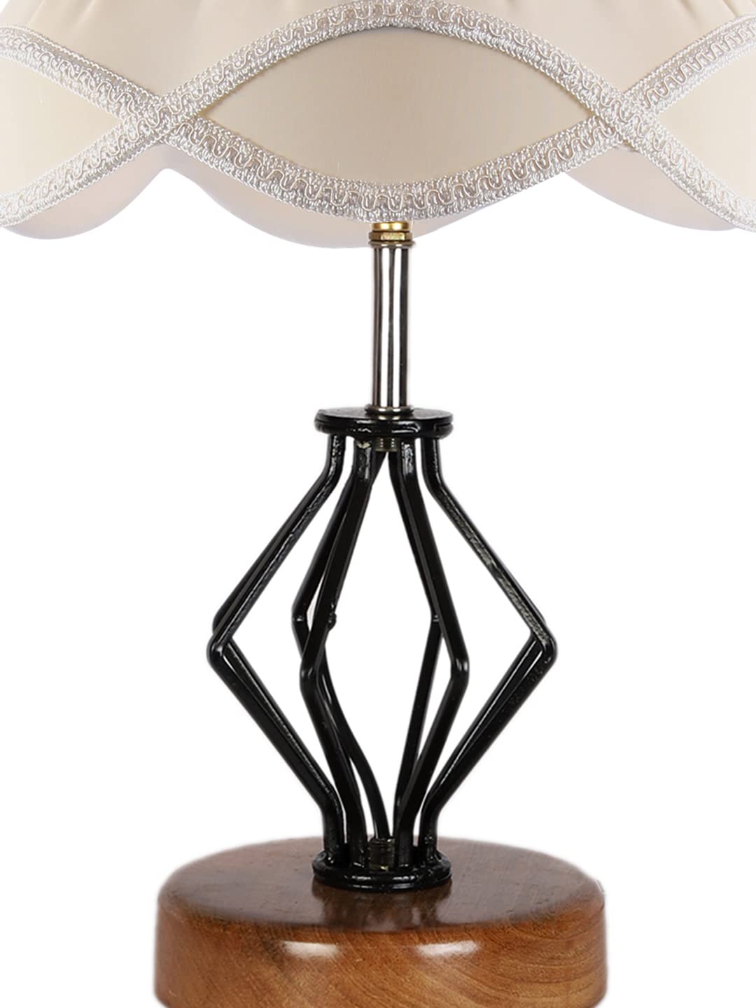 Vintage Off-White Shade Table lamp with Wood & Iron Base (152)