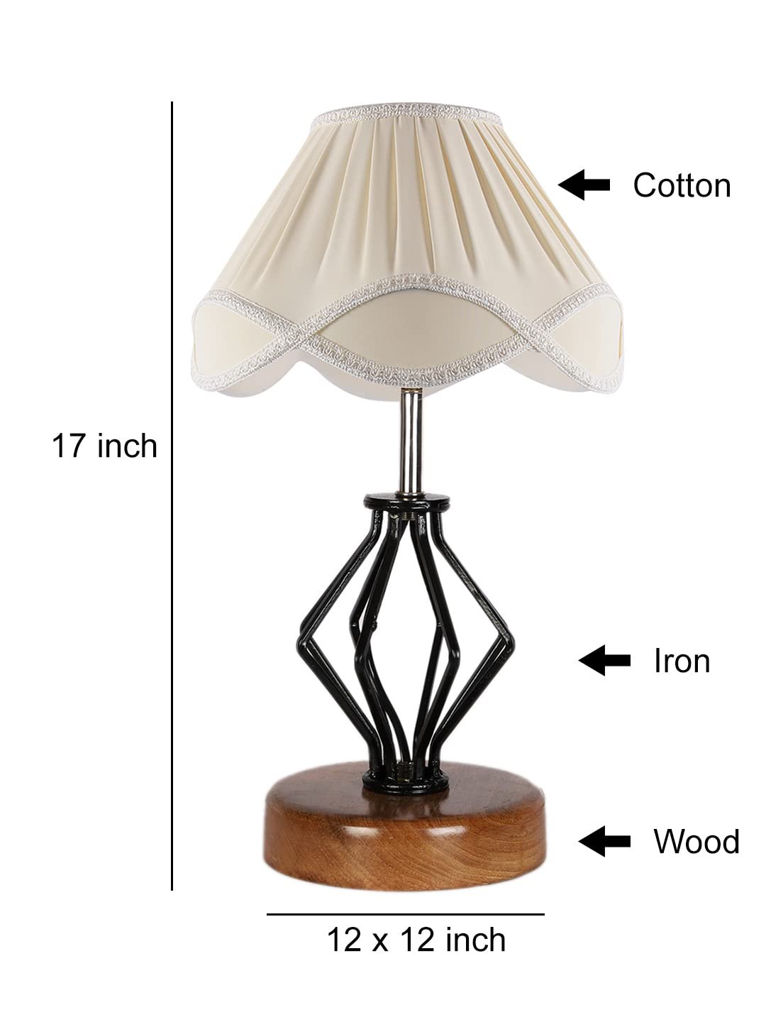 Vintage Off-White Shade Table lamp with Wood & Iron Base (152)