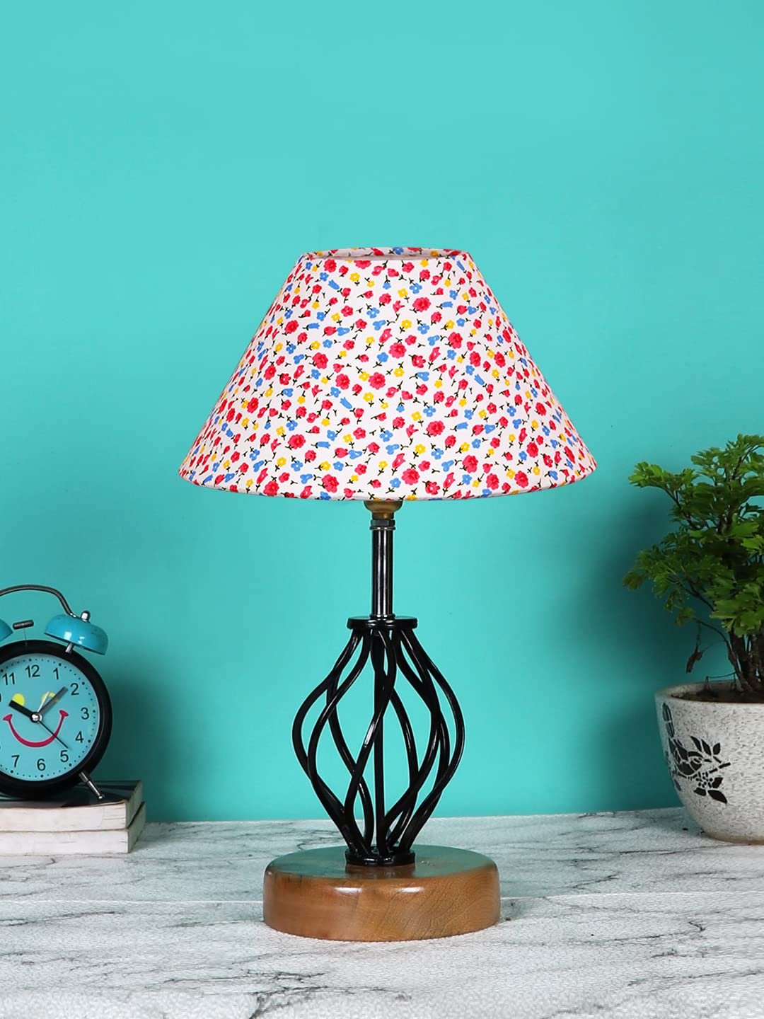 Multicolor Cotton Table lamp with Wood & Iron Base(15)