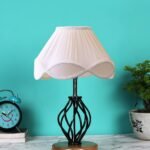 Vintage Off-White Shade Table lamp with Wood & Iron Base (16)