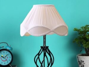 Vintage Off-White Shade Table lamp with Wood & Iron Base (16)