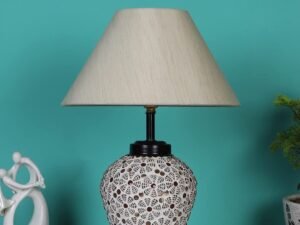 Off-White Cotton Glass Table lamp with Iron Base(171)