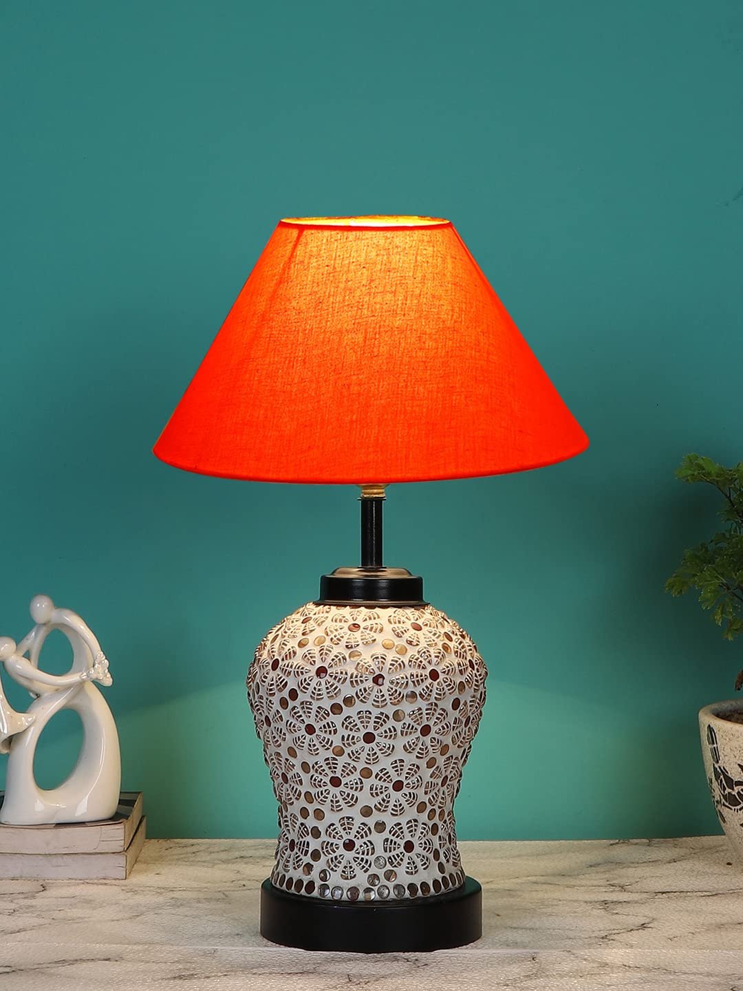Orange Cotton Glass Table lamp with Iron Base(174)