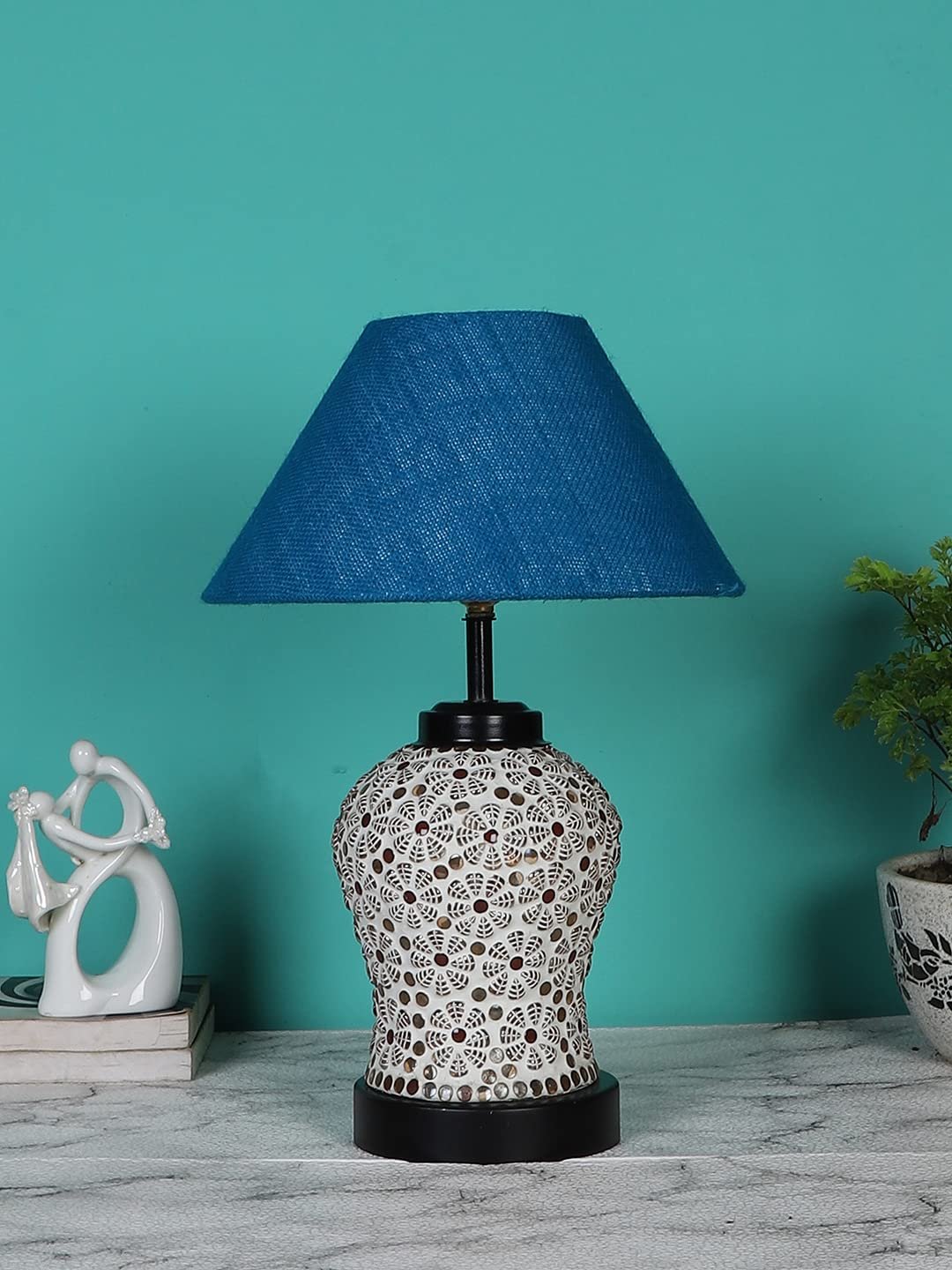 Turquoise Jute Glass Table lamp with Iron Base(182)