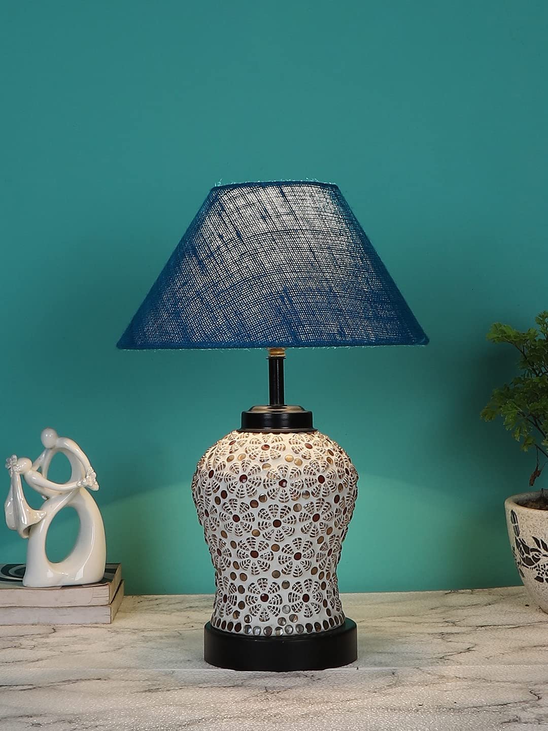 Turquoise Jute Glass Table lamp with Iron Base(182)