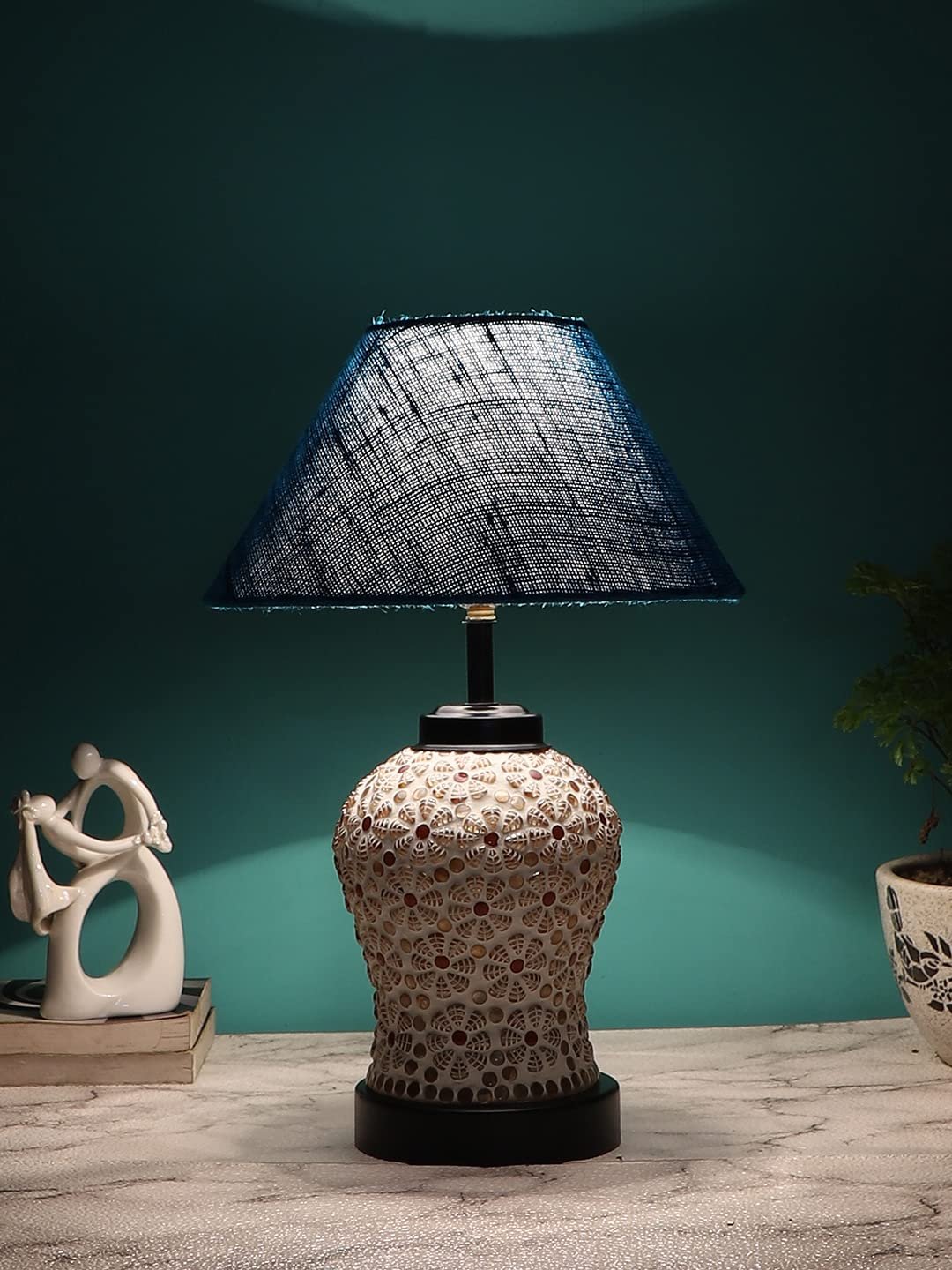 Turquoise Jute Glass Table lamp with Iron Base(182)