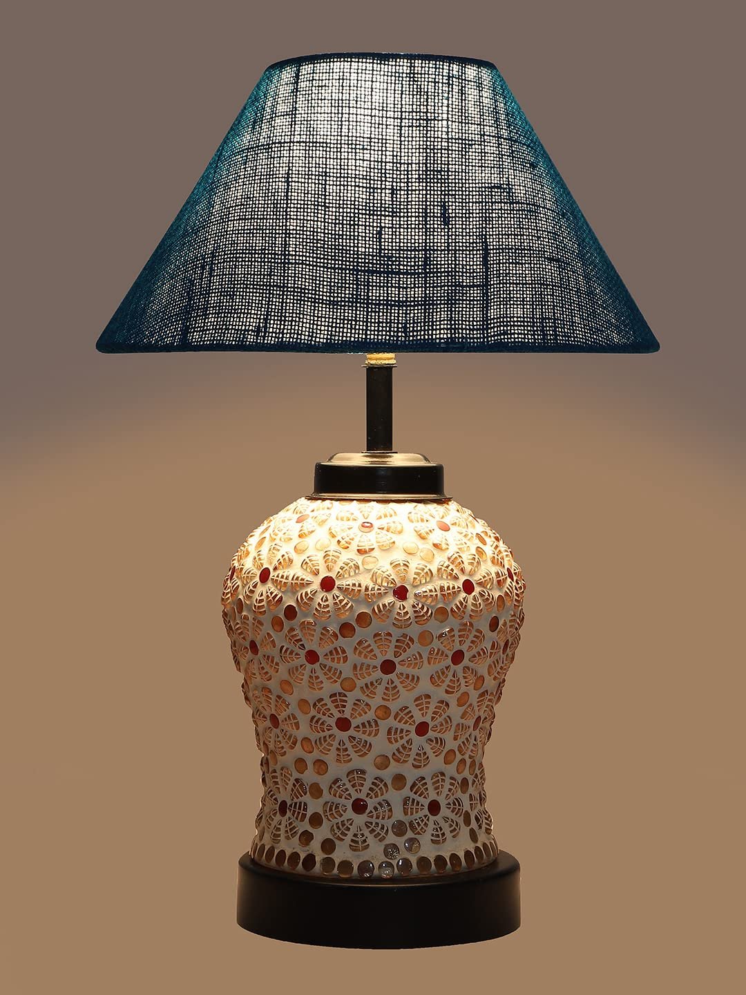 Turquoise Jute Glass Table lamp with Iron Base(182)