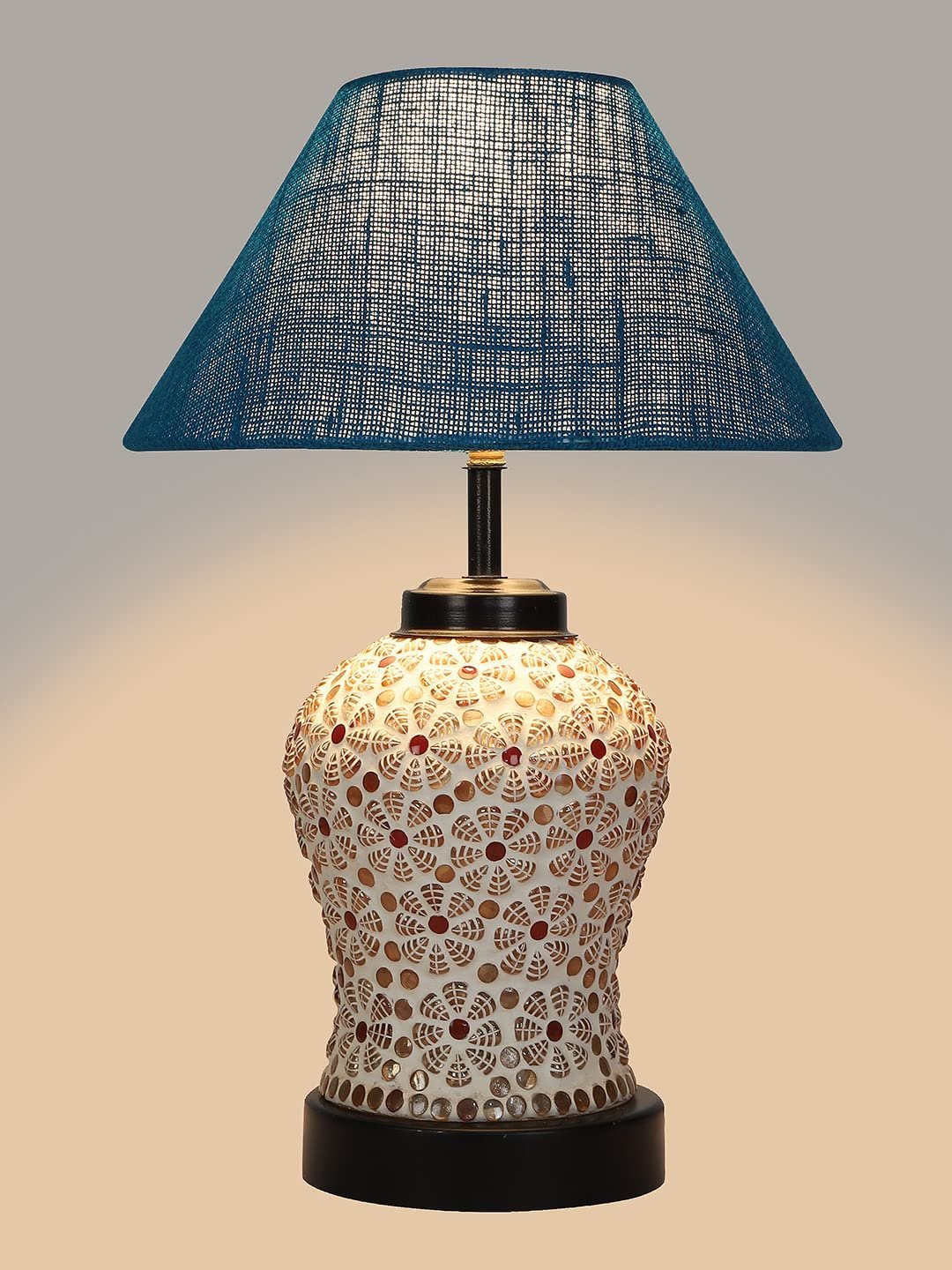 Turquoise Jute Glass Table lamp with Iron Base(182)
