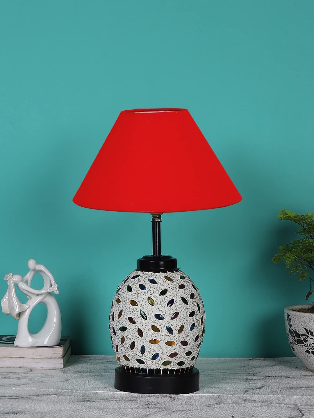 Red Cotton Glass Table lamp with Iron Base(190)
