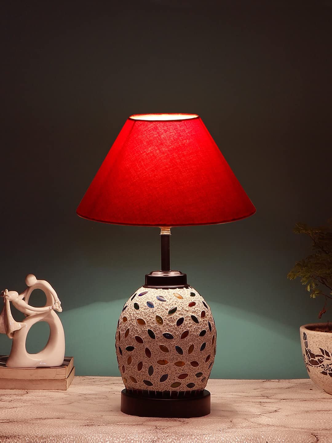 Red Cotton Glass Table lamp with Iron Base(190)
