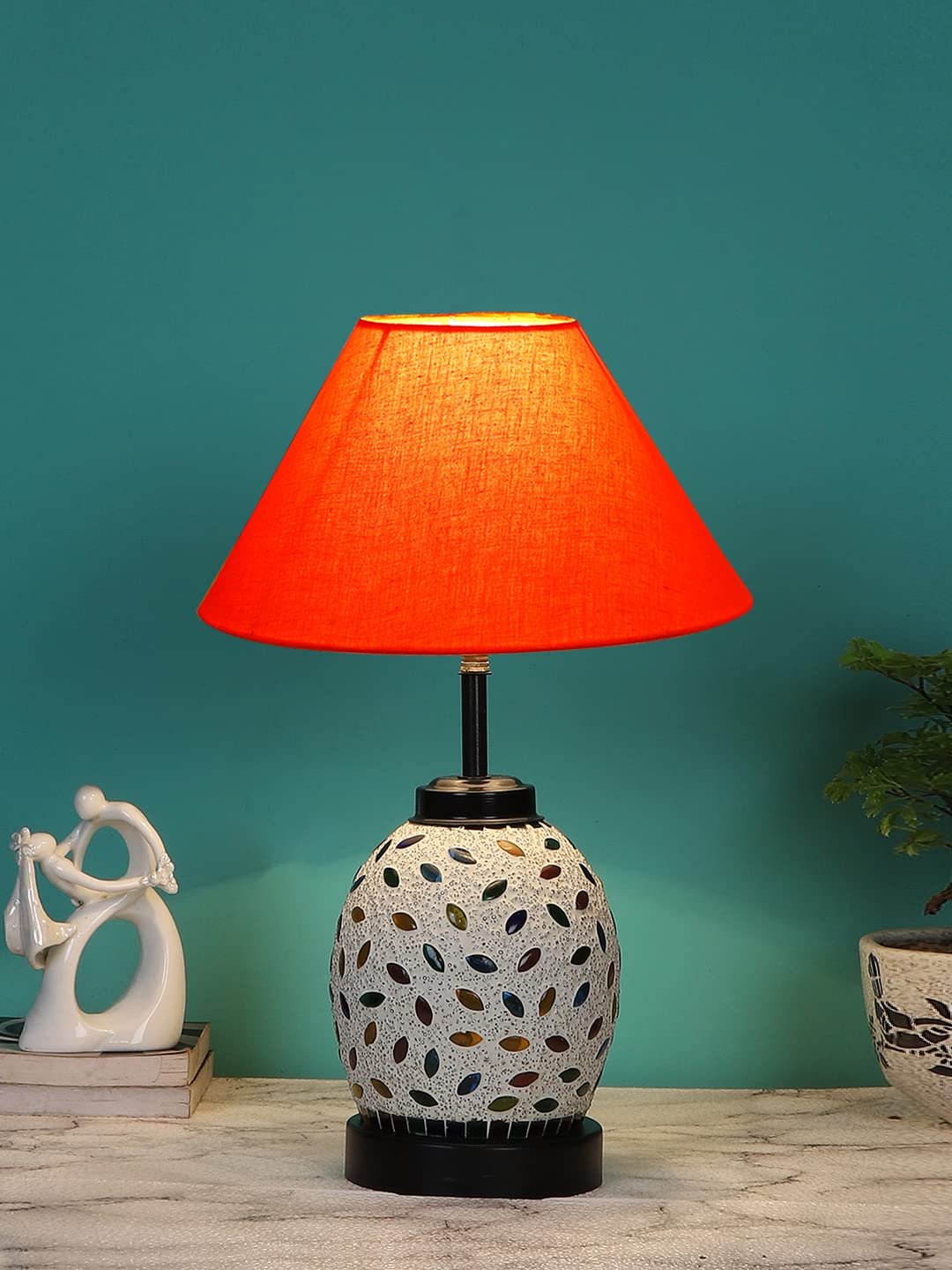 Orange Cotton Glass Table lamp with Iron Base(191)
