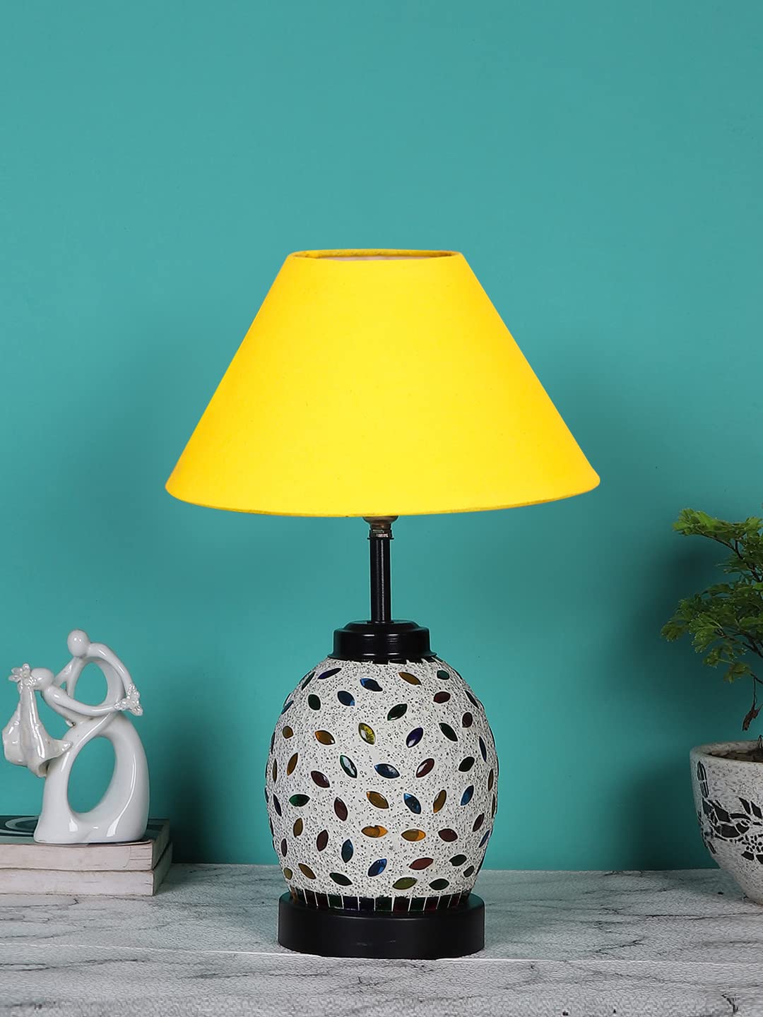 Yellow Cotton Glass Table lamp with Iron Base(192)
