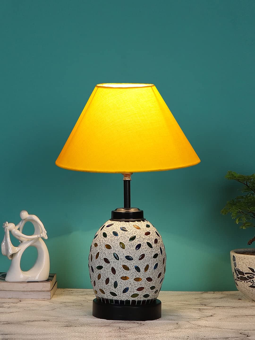 Yellow Cotton Glass Table lamp with Iron Base(192)