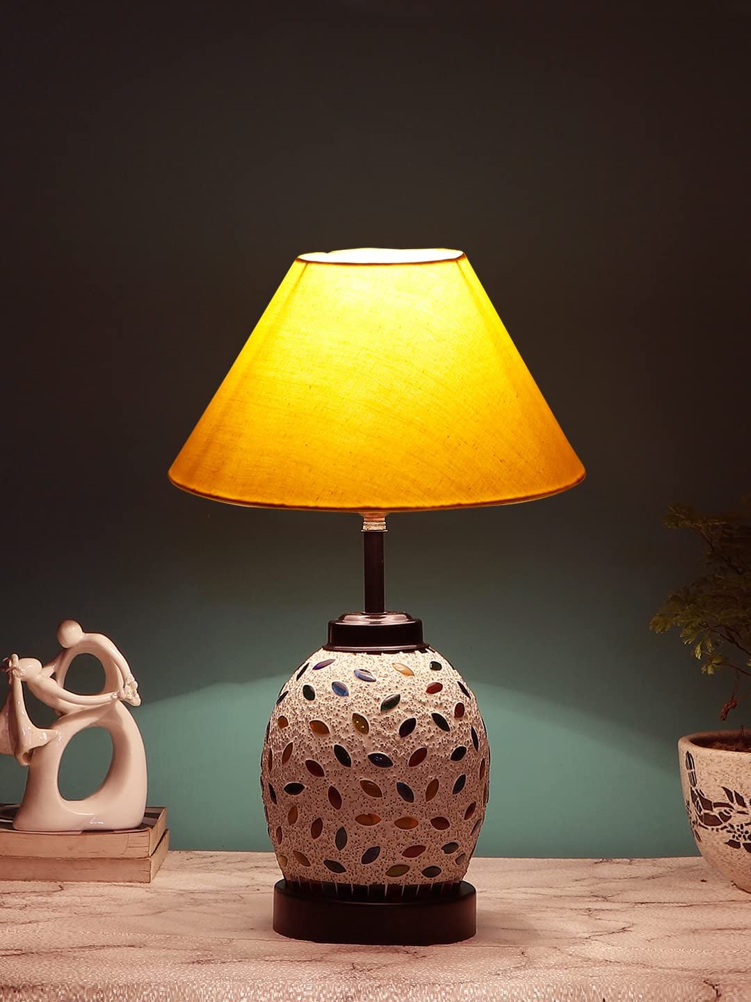Yellow Cotton Glass Table lamp with Iron Base(192)