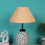 Beige Jute Glass Table lamp with Iron Base(195)
