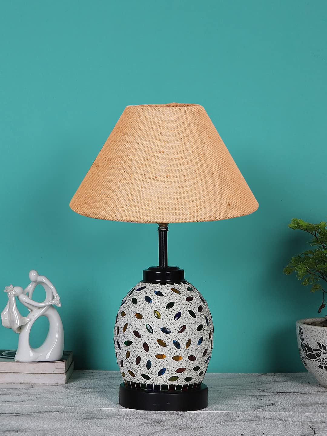 Beige Jute Glass Table lamp with Iron Base(195)