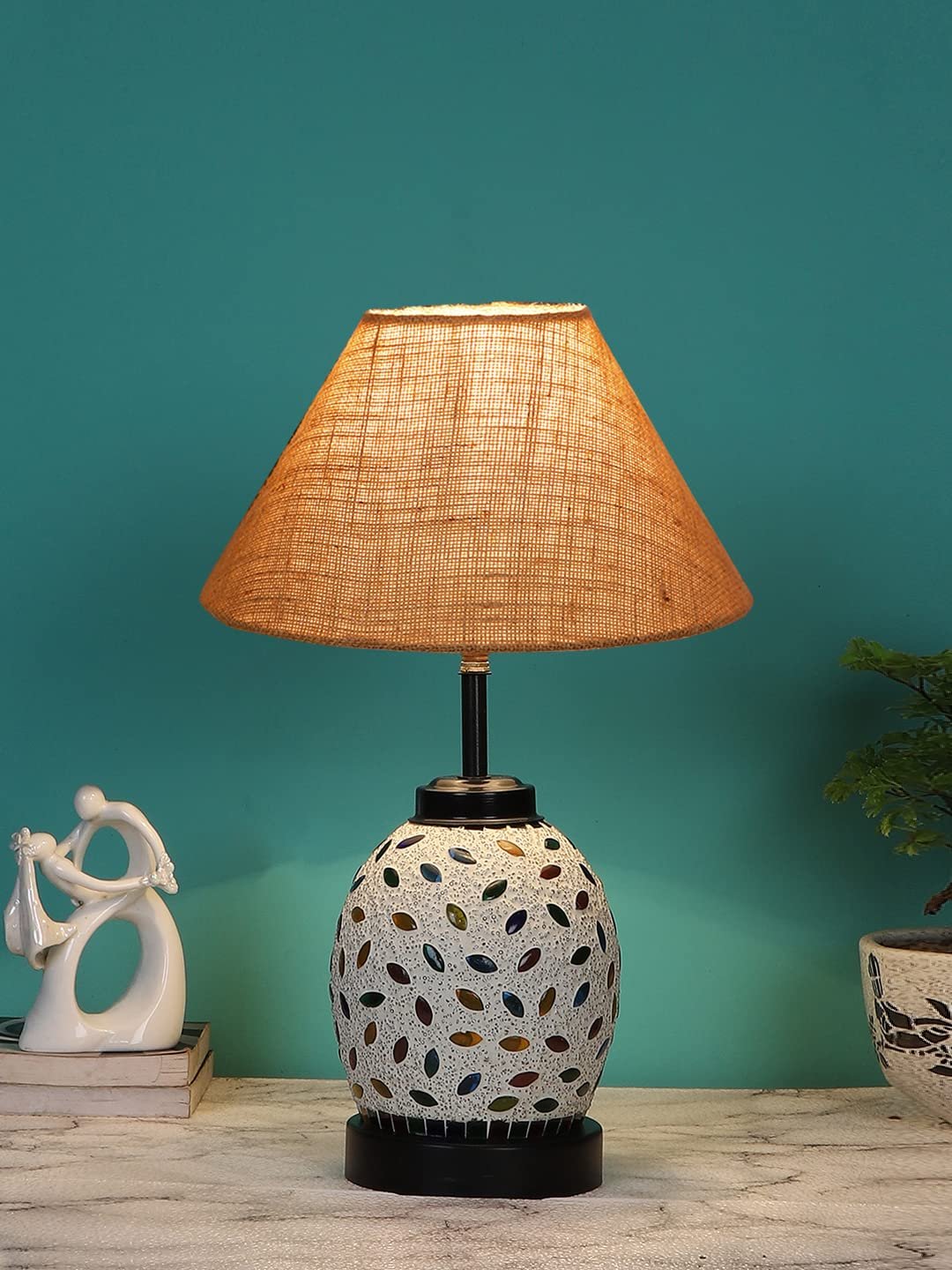 Beige Jute Glass Table lamp with Iron Base(195)