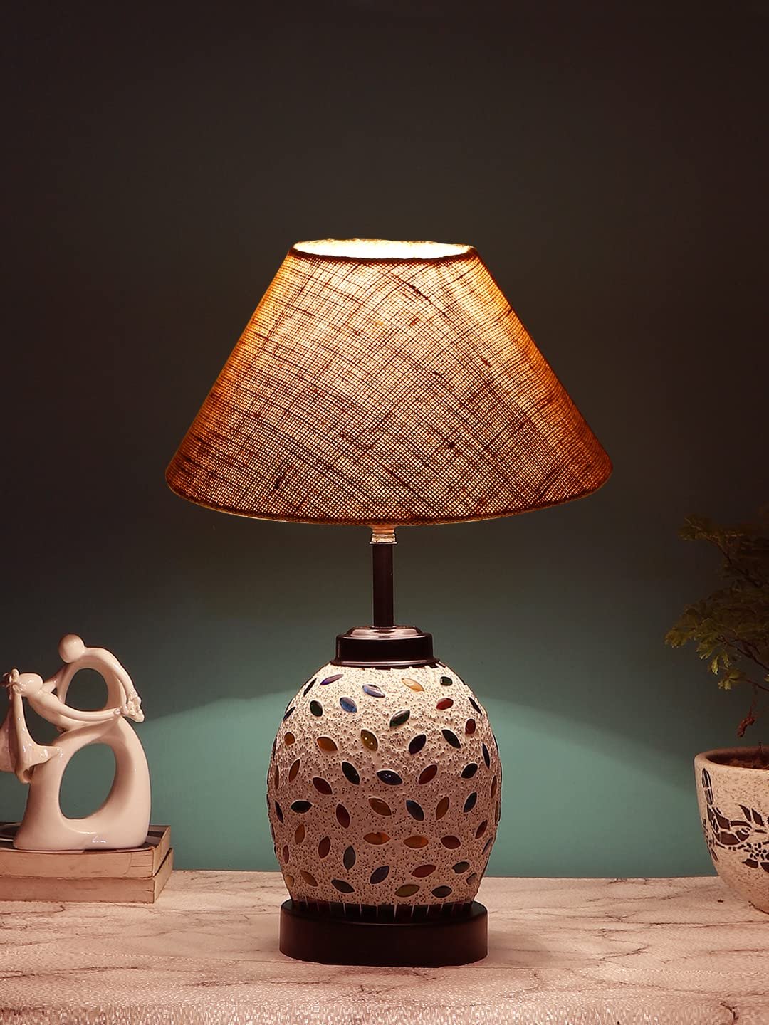 Beige Jute Glass Table lamp with Iron Base(195)