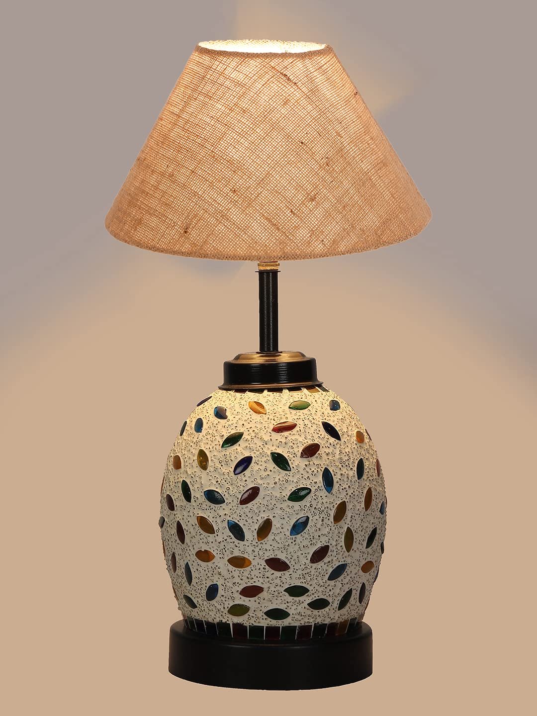 Beige Jute Glass Table lamp with Iron Base(195)