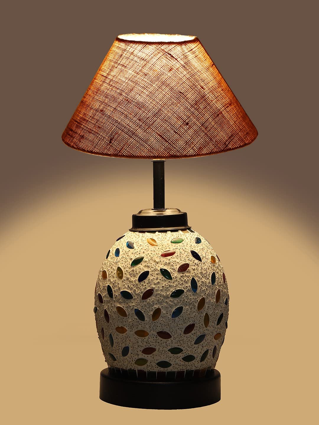 Beige Jute Glass Table lamp with Iron Base(195)