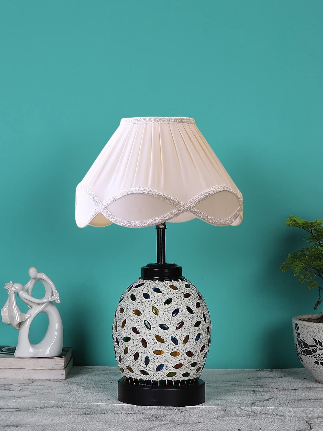 Vintage Off-White Glass Shade Table lamp with Iron Base (203)