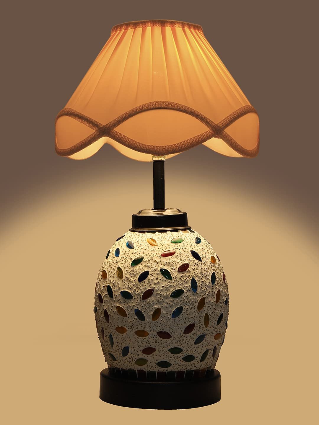 Vintage Off-White Glass Shade Table lamp with Iron Base (203)