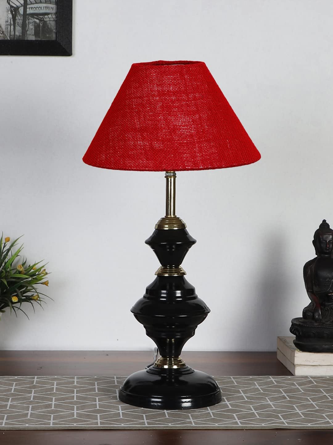 Maroon Jute Table lamp with Iron Base(214)