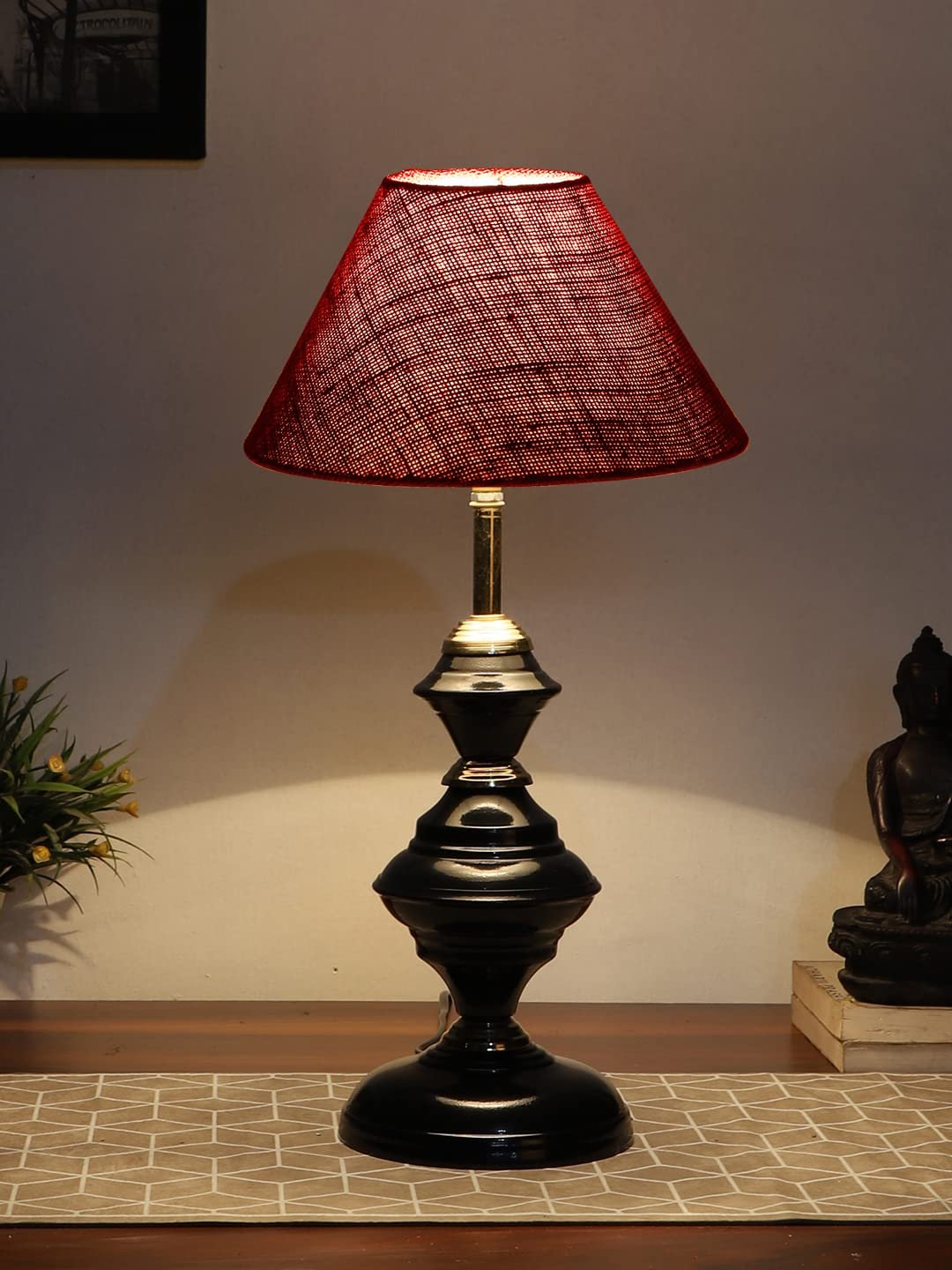 Maroon Jute Table lamp with Iron Base(214)