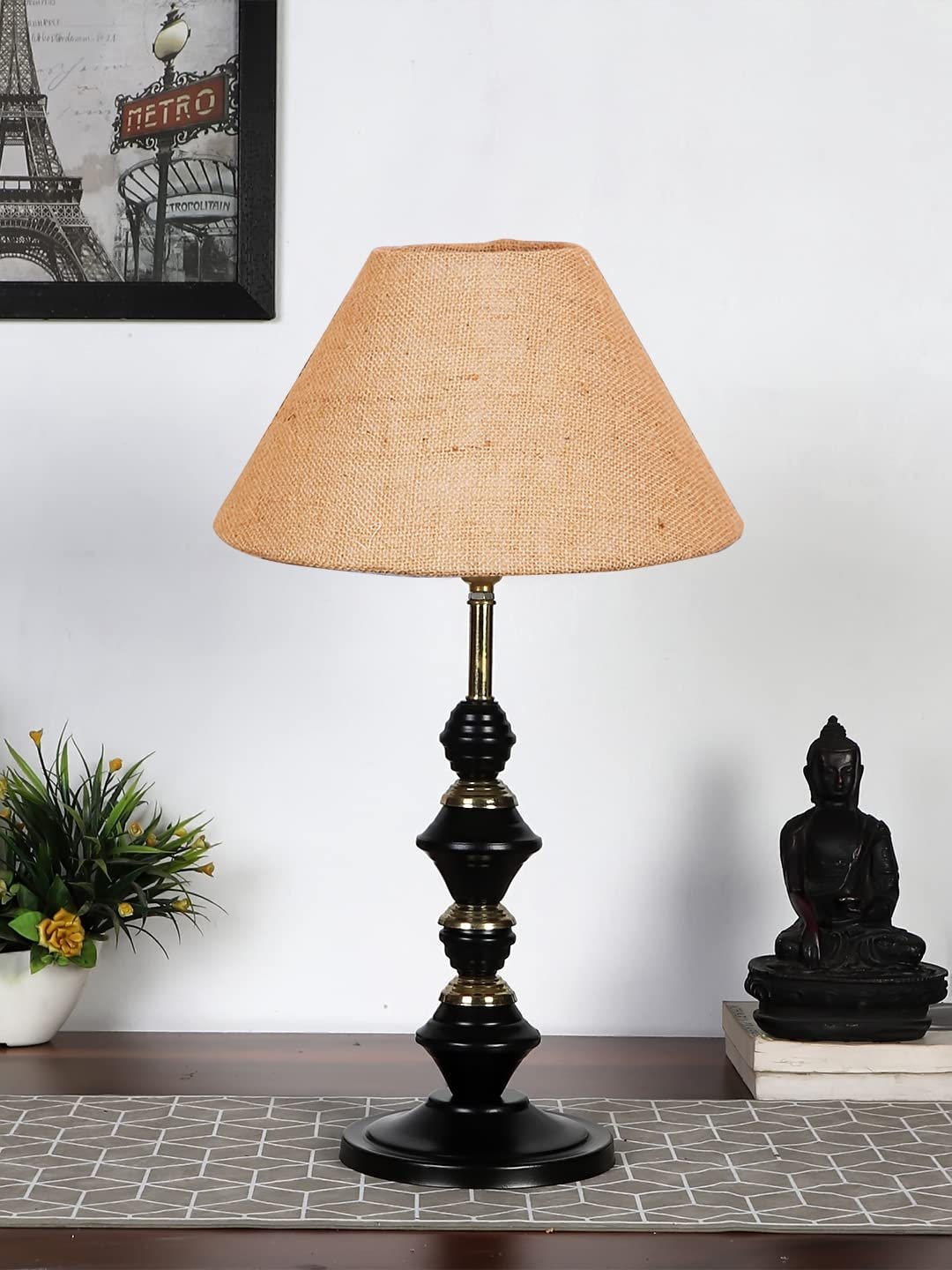 Beige Jute Table lamp with Iron Base(229)