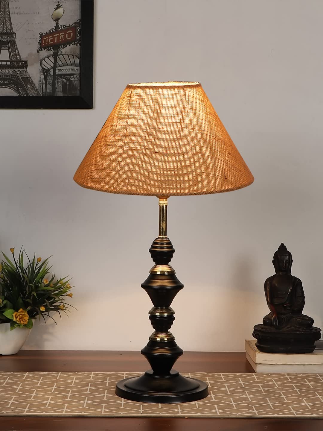 Beige Jute Table lamp with Iron Base(229)