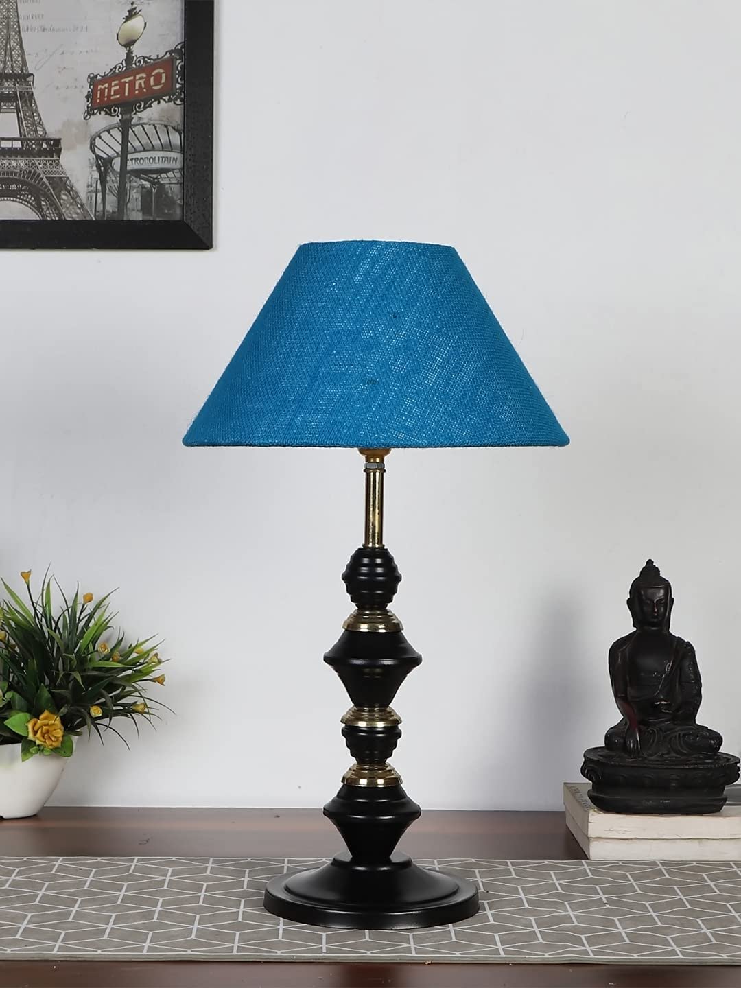 Turquoise Jute Table lamp with Iron Base(233)