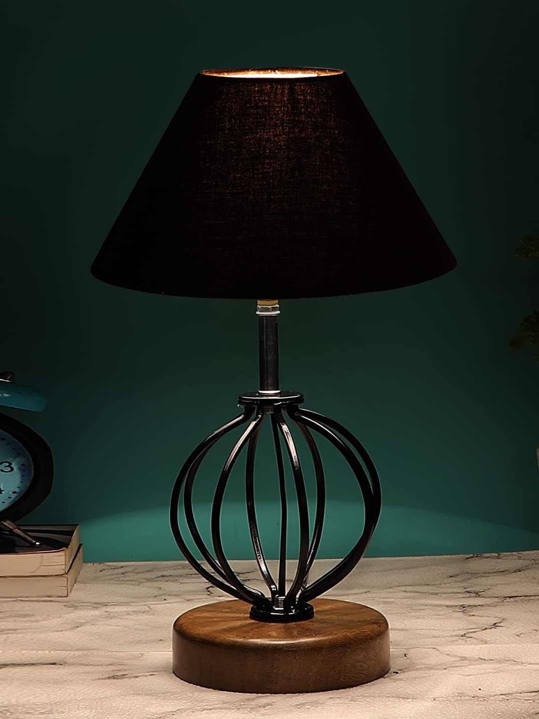 Black Cotton Table lamp with Wood & Iron Base(53)