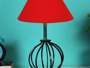 Red Cotton Table lamp with Wood & Iron Base(54)
