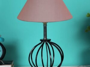 Grey Cotton Table lamp with Wood & Iron Base(57)
