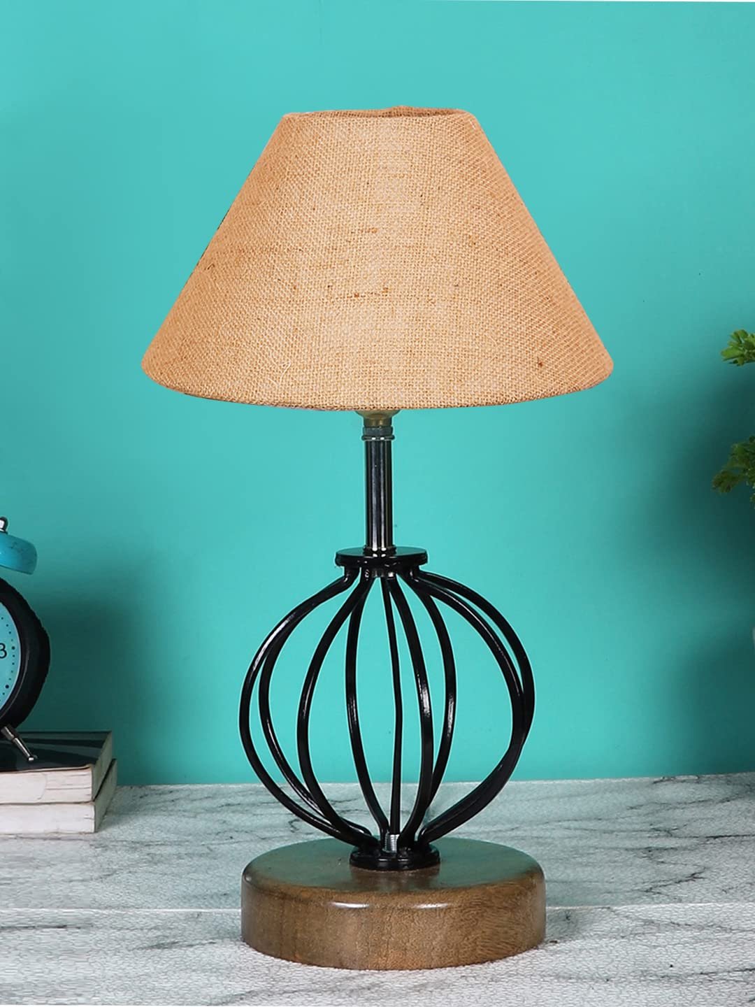 Beige Jute Table lamp with Wood & Iron Base(59)