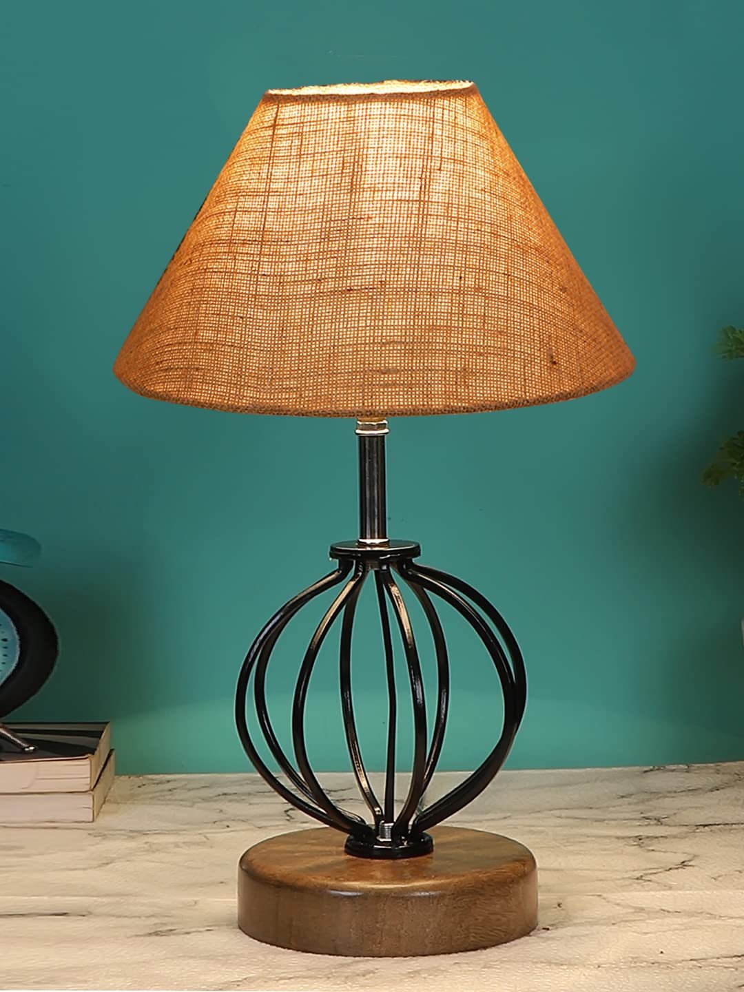 Beige Jute Table lamp with Wood & Iron Base(59)