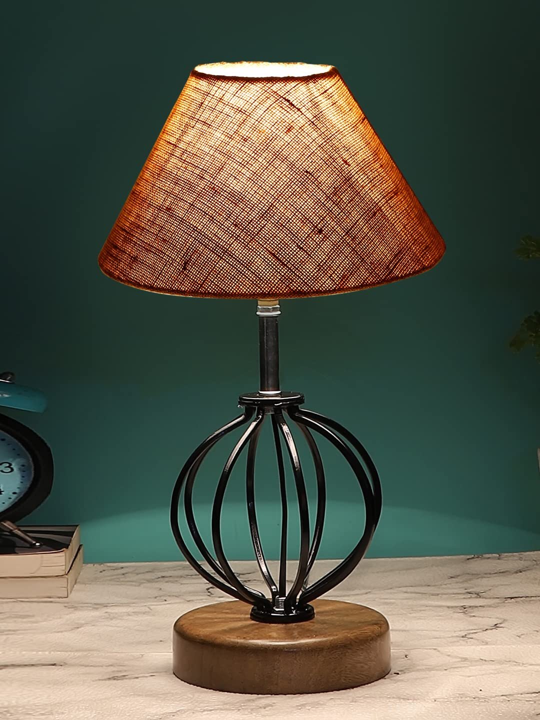 Beige Jute Table lamp with Wood & Iron Base(59)