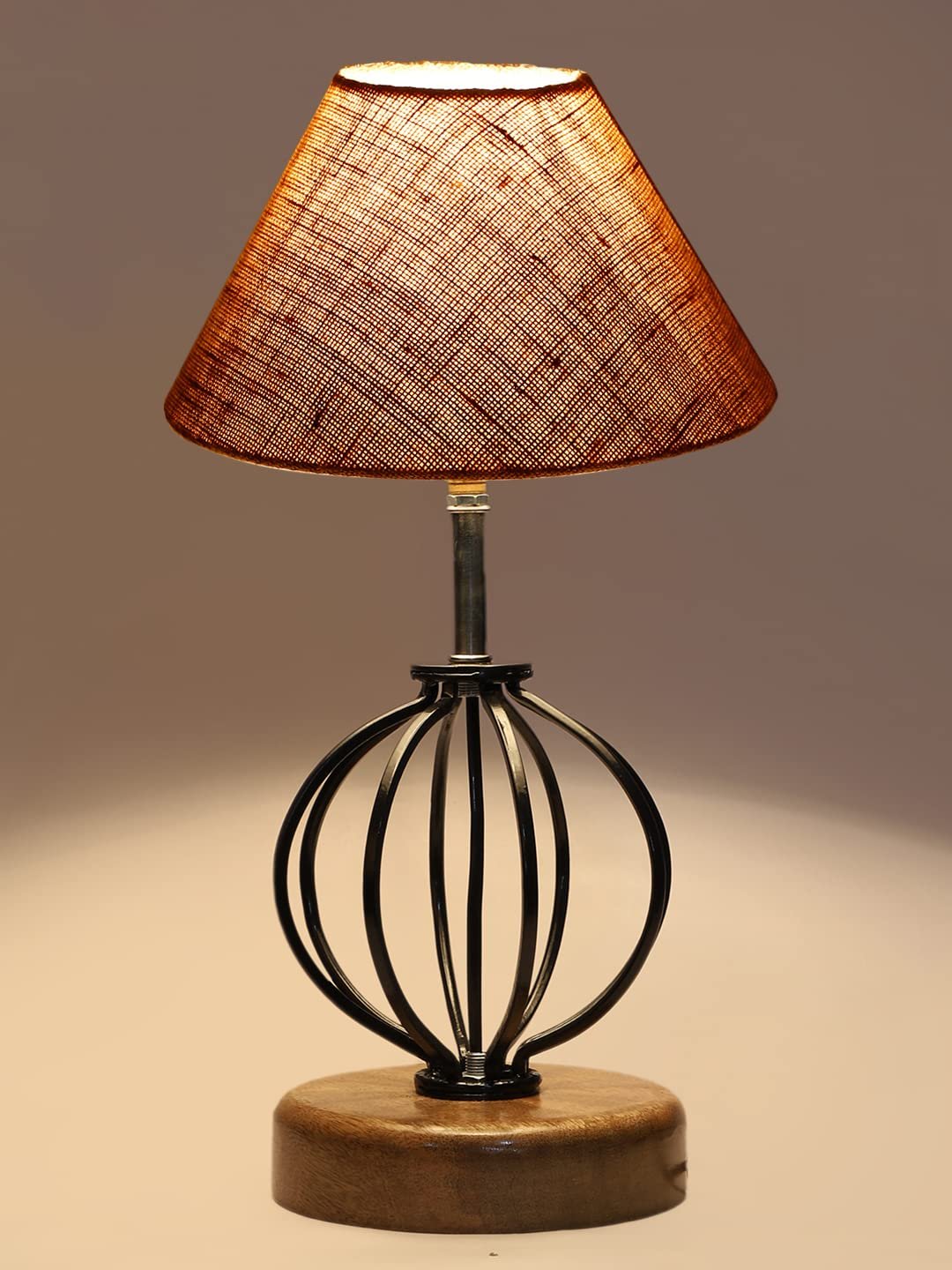Beige Jute Table lamp with Wood & Iron Base(59)